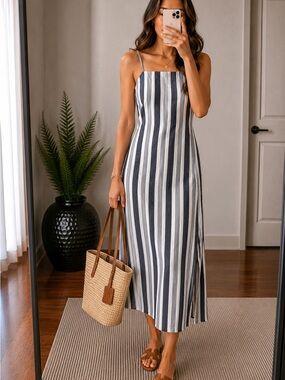 ONIA Americana Striped Midi Dress | Cotton Cover Up | Hamptons Coastal Resort M
